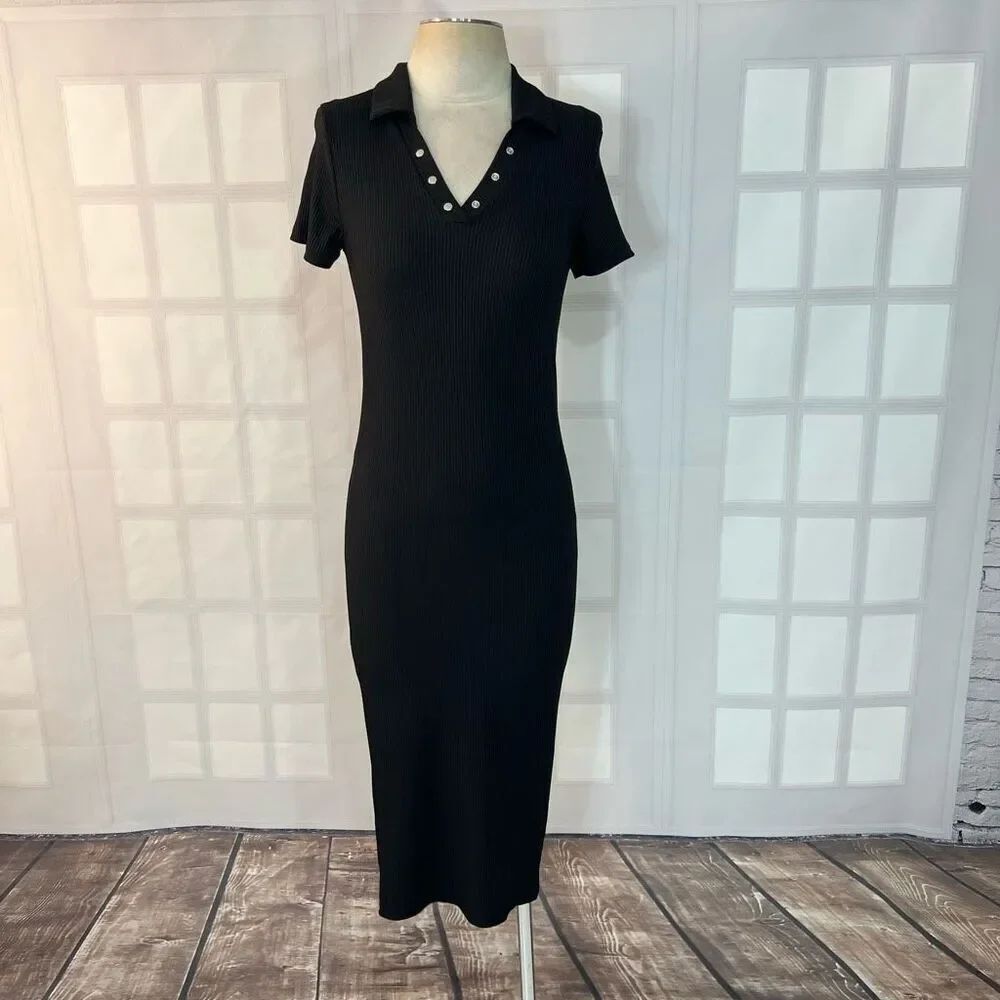 🔥5 for$25🔥 Misguided maternity short sleeve black ribbed midi dress